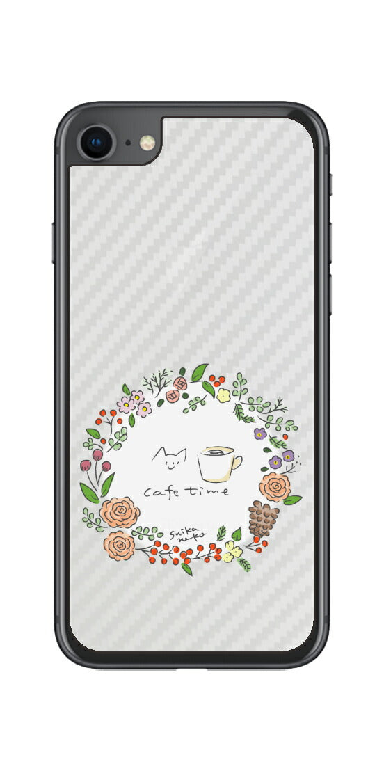 iPhone SE 2020 第2世代 / iPhone 8用 【コラボ プリント Design by すいかねこ 008 】 カーボン調 背面 保護 フィルム 日本製