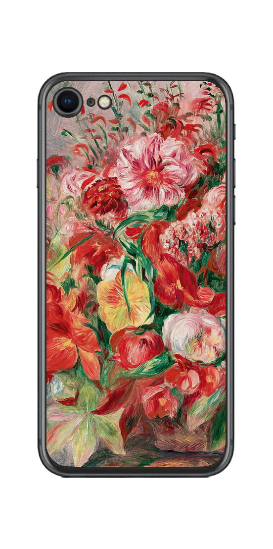 iPhone SE 第2世代用 背面 保護 フィルム 名画 プリント ルノワール 花々のバスケット（ ピエール＝オーギュスト・ルノワール Pierre-Auguste Renoir ）