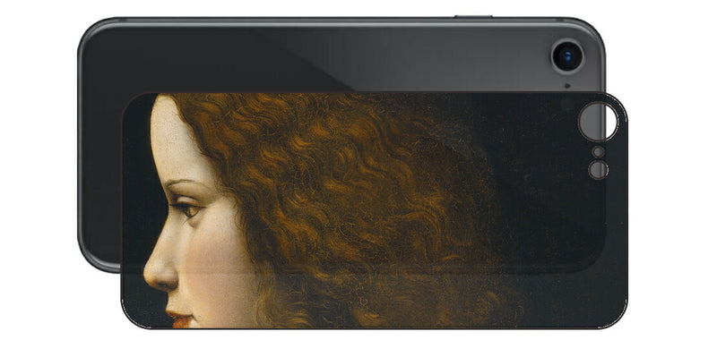 iPhone SE  第2世代用 背面 保護 フィルム 名画 プリント ダ・ヴィンチ 若い女性の肖像（ レオナルド・ダ・ヴィンチ Leonardo da Vinci ）