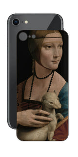 iPhone SE  第2世代用 背面 保護 フィルム 名画 プリント ダ・ヴィンチ 白貂を抱く貴婦人（ レオナルド・ダ・ヴィンチ Leonardo da Vinci ）