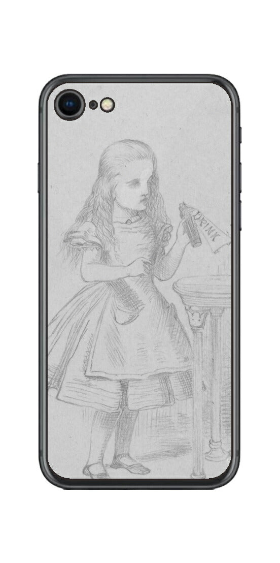 iPhone SE  第2世代用 背面 保護 フィルム 名画プリント ジョン・テニエル （ John Tenniel ) 「私を飲んで」と書かれた瓶の場面