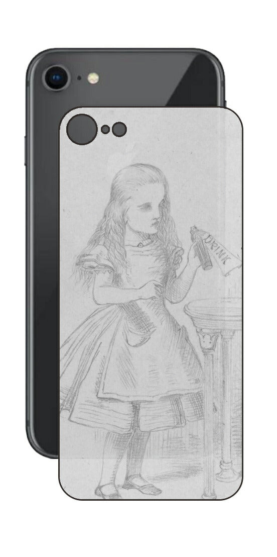 iPhone SE  第2世代用 背面 保護 フィルム 名画プリント ジョン・テニエル （ John Tenniel ) 「私を飲んで」と書かれた瓶の場面