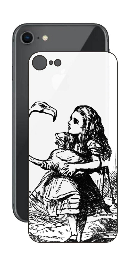 iPhone SE  第2世代用 背面 保護 フィルム 名画プリント ジョン・テニエル （ John Tenniel ) フラミンゴでクロッケーをする場面