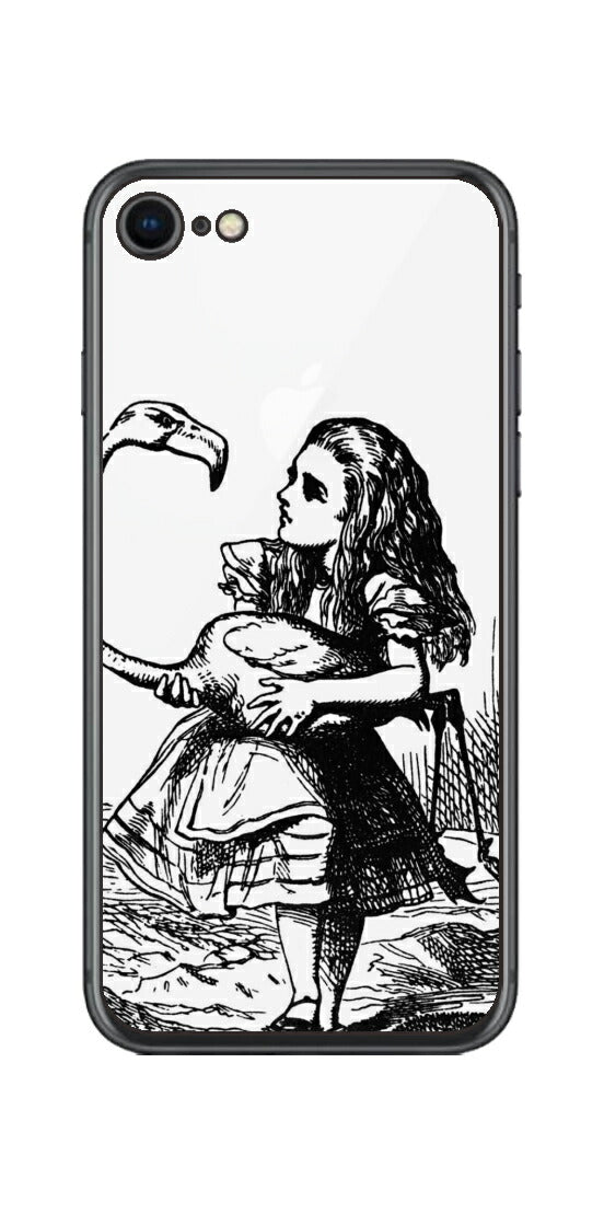 iPhone SE  第2世代用 背面 保護 フィルム 名画プリント ジョン・テニエル （ John Tenniel ) フラミンゴでクロッケーをする場面