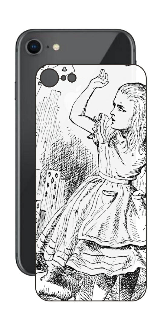 iPhone SE  第2世代用 背面 保護 フィルム 名画プリント ジョン・テニエル （ John Tenniel ) トランプがアリスにとびかかる場面