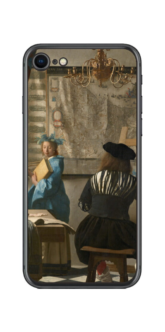 iPhone SE 第2世代用 背面 保護 フィルム 名画 プリント フェルメール 絵画の芸術 （ ヨハネス・フェルメール Johannes Vermeer ）