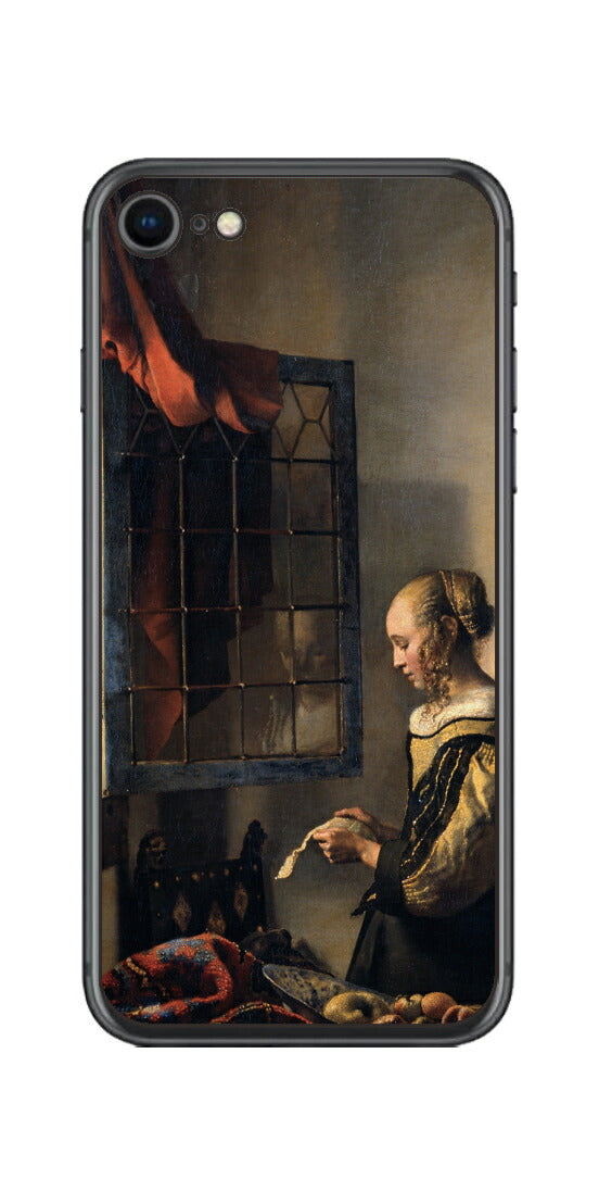 iPhone SE 第2世代用 背面 保護 フィルム 名画 プリント フェルメール 開いた窓辺で手紙を読む少女 （ ヨハネス・フェルメール Johannes Vermeer ）