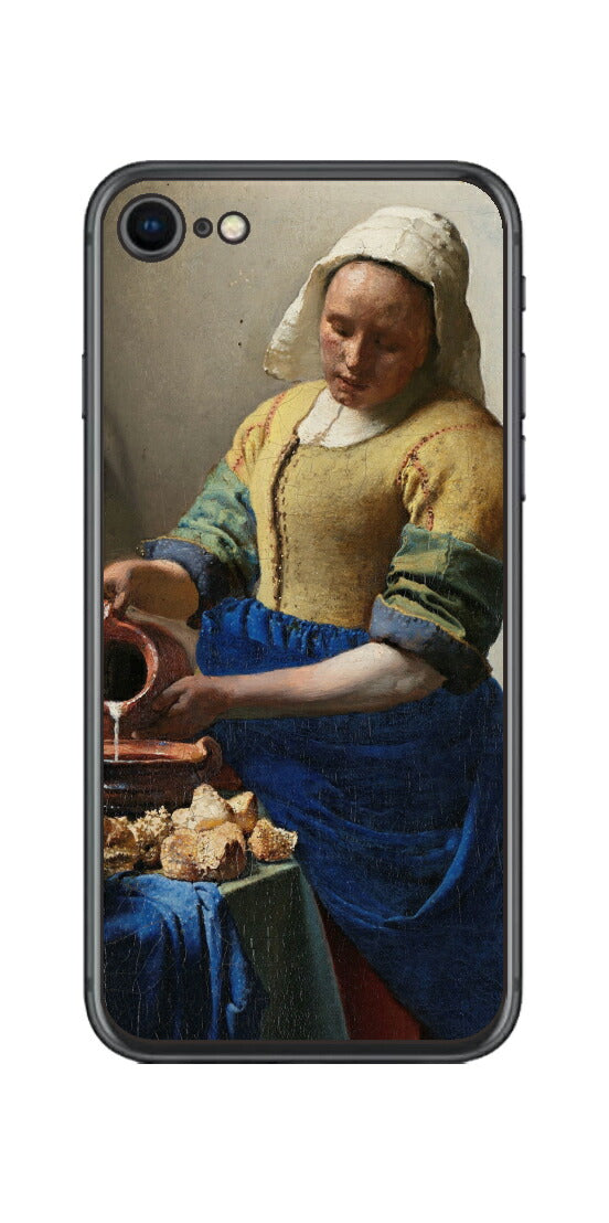 iPhone SE 第2世代用 背面 保護 フィルム 名画 プリント フェルメール 牛乳を注ぐ女 （ ヨハネス・フェルメール Johannes Vermeer ）