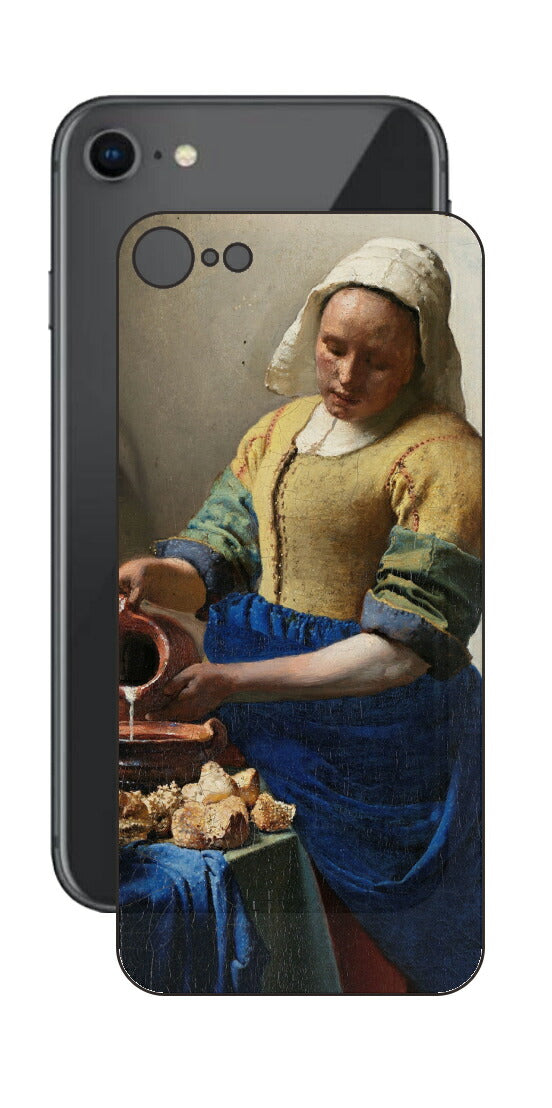 iPhone SE 第2世代用 背面 保護 フィルム 名画 プリント フェルメール 牛乳を注ぐ女 （ ヨハネス・フェルメール Johannes Vermeer ）