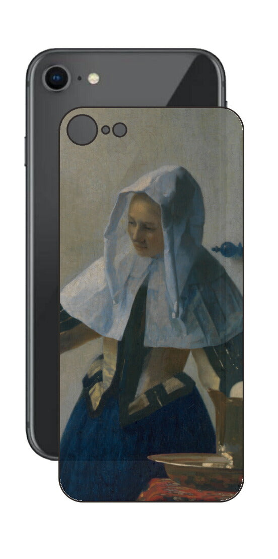 iPhone SE 第2世代用 背面 保護 フィルム 名画 プリント フェルメール 水差しを持つ若い女性 （ ヨハネス・フェルメール Johannes Vermeer ）