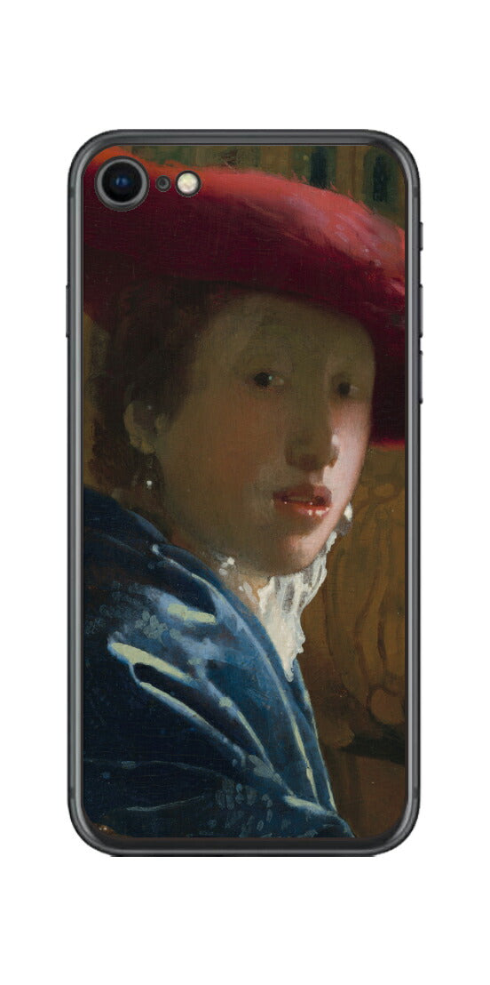 iPhone SE 第2世代用 背面 保護 フィルム 名画 プリント フェルメール 赤い帽子の少女 （ ヨハネス・フェルメール Johannes Vermeer ）