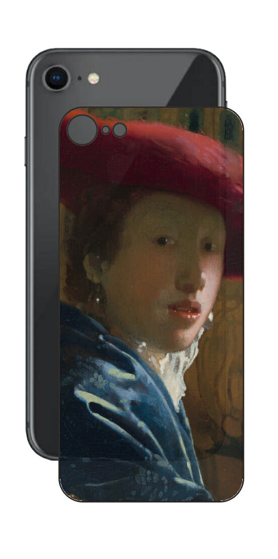 iPhone SE 第2世代用 背面 保護 フィルム 名画 プリント フェルメール 赤い帽子の少女 （ ヨハネス・フェルメール Johannes Vermeer ）