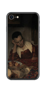 iPhone SE 第2世代用 背面 保護 フィルム 名画 プリント フェルメール 眠っているメイド （ ヨハネス・フェルメール Johannes Vermeer ）