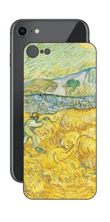 iPhone SE 第2世代用 背面 保護 フィルム 名画 プリント ゴッホ サンポール病院の後ろの小麦畑と刈り取り機（ フィンセント ファン ゴッホ Vincent Willem van Gogh ）