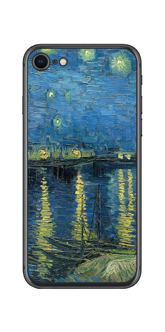 iPhone SE 第2世代用 背面 保護 フィルム 名画 プリント ゴッホ ローヌの星月夜（ フィンセント ファン ゴッホ Vincent Willem van Gogh ）