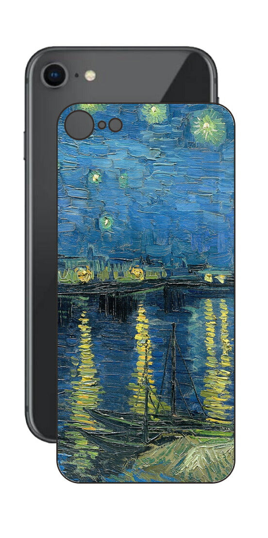 iPhone SE 第2世代用 背面 保護 フィルム 名画 プリント ゴッホ ローヌの星月夜（ フィンセント ファン ゴッホ Vincent Willem van Gogh ）