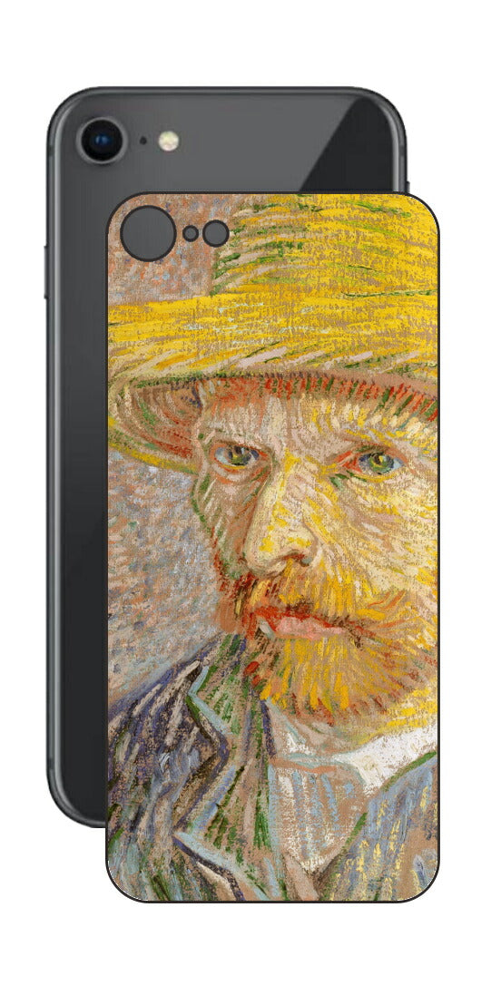 iPhone SE 第2世代用 背面 保護 フィルム 名画 プリント ゴッホ 麦わらの自画像（ フィンセント ファン ゴッホ Vincent Willem van Gogh ）