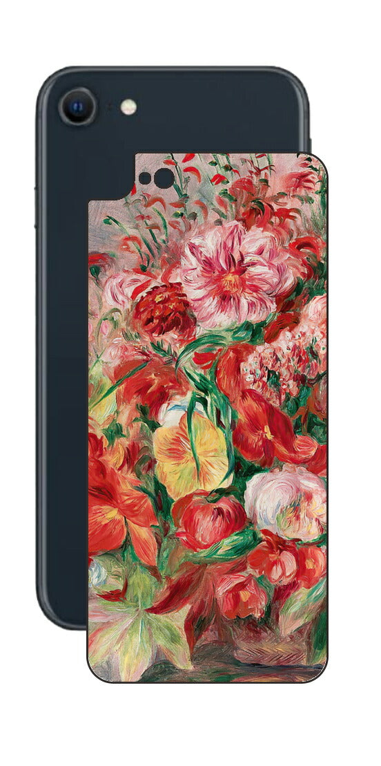 iPhone SE 2022 第3世代用 背面 保護 フィルム 名画 プリント ルノワール 花々のバスケット（ ピエール＝オーギュスト・ルノワール Pierre-Auguste Renoir ）