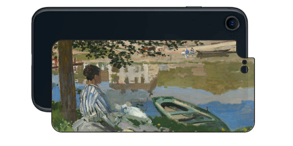 iPhone SE 2022 第3世代用 背面 保護 フィルム 名画プリント クロード・モネ （ Claude Monet ) セーヌ河岸、ベンヌクール