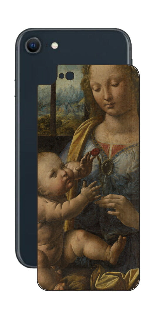 iPhone SE 2022 第3世代用 背面 保護 フィルム 名画 プリント ダ・ヴィンチ カーネションの聖母（ レオナルド・ダ・ヴィンチ Leonardo da Vinci ）