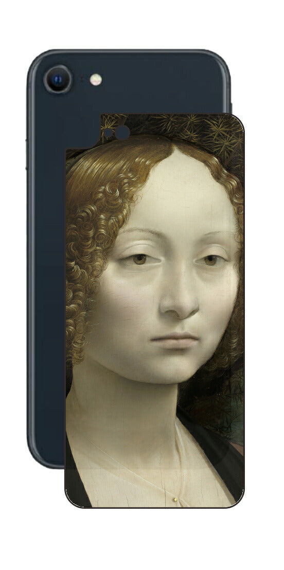 iPhone SE 2022 第3世代用 背面 保護 フィルム 名画 プリント ダ・ヴィンチ ジネーヴラ・デ・ベンチの肖像（ レオナルド・ダ・ヴィンチ Leonardo da Vinci ）