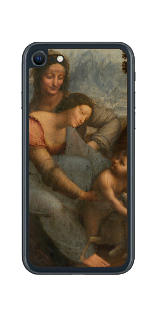 iPhone SE 2022 第3世代用 背面 保護 フィルム 名画 プリント ダ・ヴィンチ 聖アンナと聖母子（ レオナルド・ダ・ヴィンチ Leonardo da Vinci ）