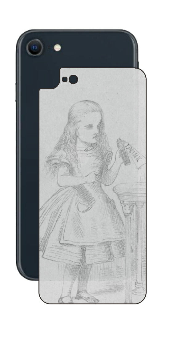 iPhone SE 2022 第3世代用 背面 保護 フィルム 名画プリント ジョン・テニエル （ John Tenniel ) 「私を飲んで」と書かれた瓶の場面