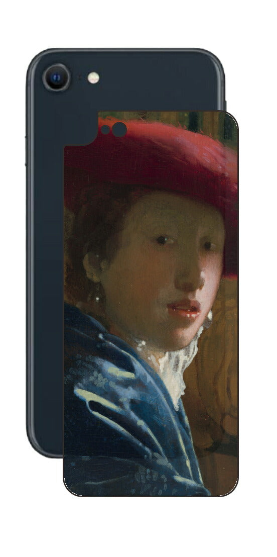 iPhone SE 2022 第3世代用 背面 保護 フィルム 名画 プリント フェルメール 赤い帽子の少女 （ ヨハネス・フェルメール Johannes Vermeer ）