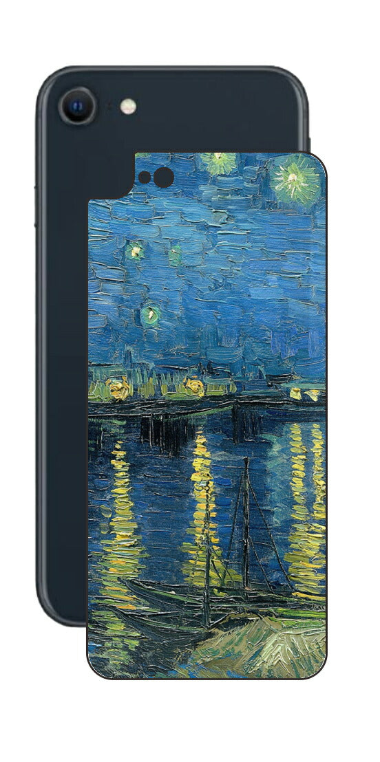 iPhone SE 2022 第3世代用 背面 保護 フィルム 名画 プリント ゴッホ ローヌの星月夜（ フィンセント ファン ゴッホ Vincent Willem van Gogh ）