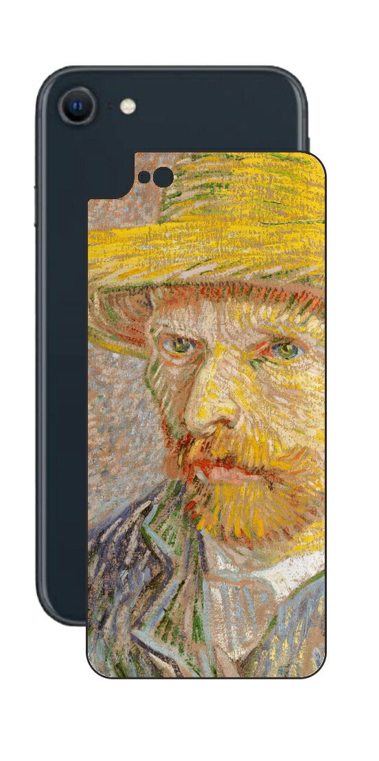 iPhone SE 2022 第3世代用 背面 保護 フィルム 名画 プリント ゴッホ 麦わらの自画像（ フィンセント ファン ゴッホ Vincent Willem van Gogh ）