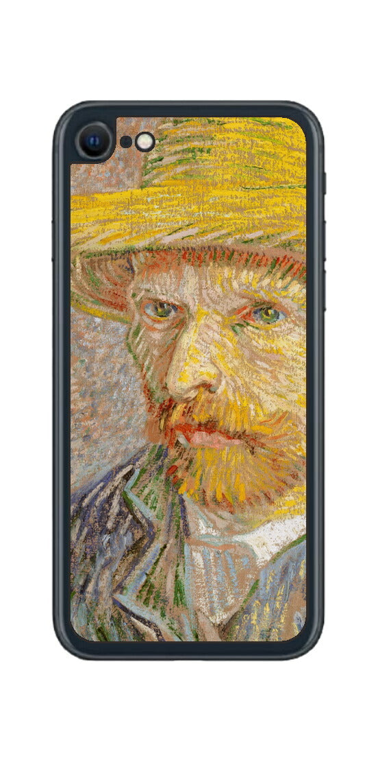 iPhone SE 2022 第3世代用 背面 保護 フィルム 名画 プリント ゴッホ 麦わらの自画像（ フィンセント ファン ゴッホ Vincent Willem van Gogh ）