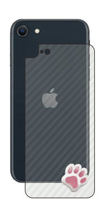 iPhone SE 2022 第3世代用 カーボン調 肉球 イラスト プリント 背面保護フィルム 日本製 [なんちゃって ぷくぷく ホワイト/ピンク]