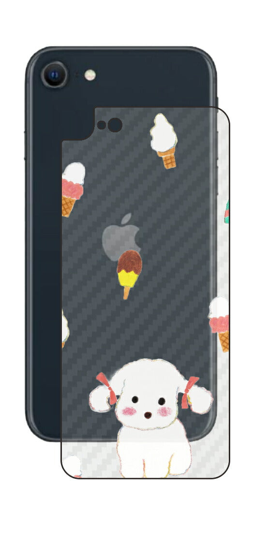 iPhone SE 2022 第3世代用 【コラボ プリント Design by よこお さとみ 002】 カーボン調 背面 保護 フィルム 日本製