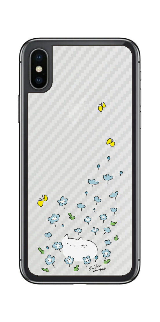 iPhone X用 【コラボ プリント Design by すいかねこ 010 】 カーボン調 背面 保護 フィルム 日本製