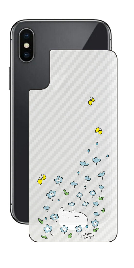 iPhone X用 【コラボ プリント Design by すいかねこ 010 】 カーボン調 背面 保護 フィルム 日本製