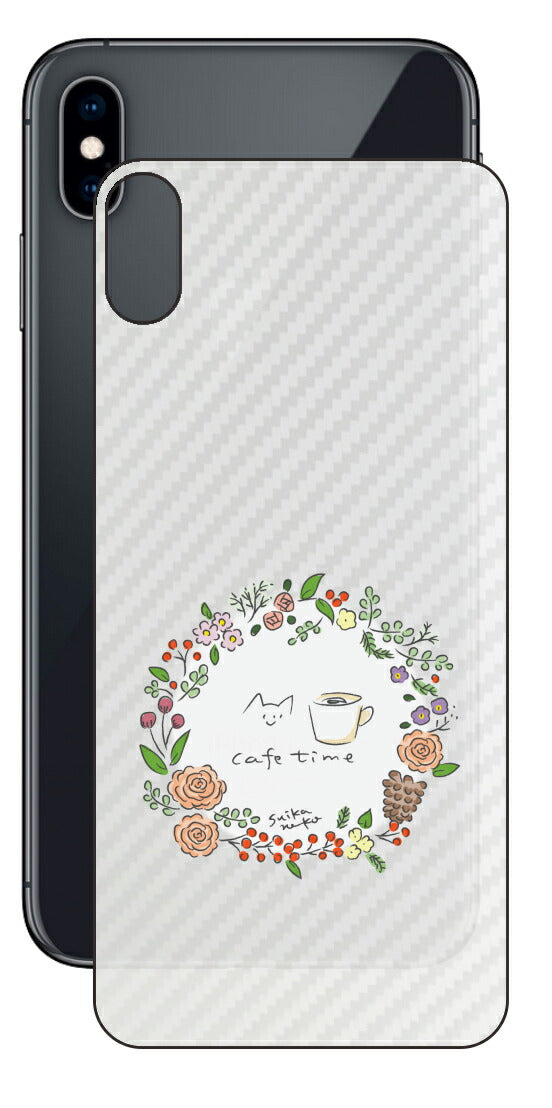 iPhone XS Max用 【コラボ プリント Design by すいかねこ 008 】 カーボン調 背面 保護 フィルム 日本製