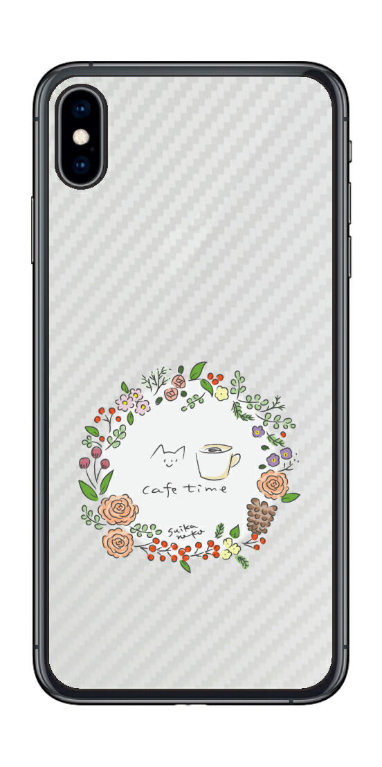 iPhone XS Max用 【コラボ プリント Design by すいかねこ 008 】 カーボン調 背面 保護 フィルム 日本製