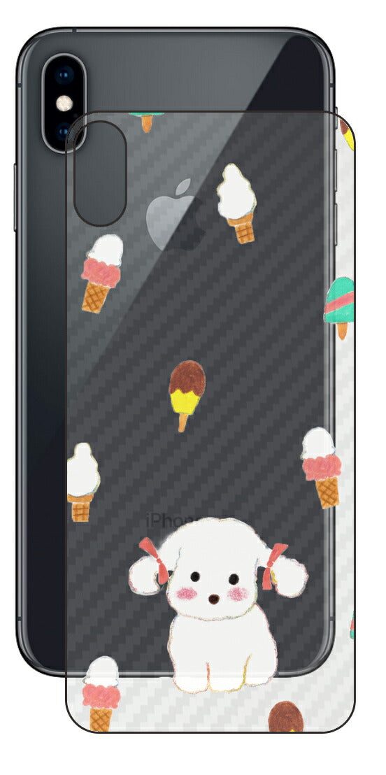 iPhone XS Max用 【コラボ プリント Design by よこお さとみ 002】 カーボン調 背面 保護 フィルム 日本製