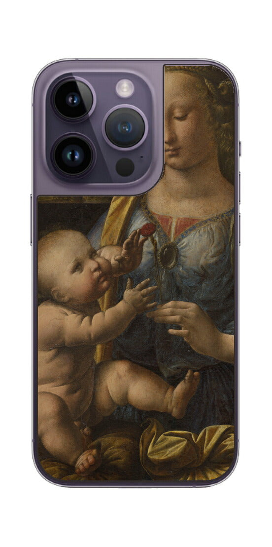 iPhone 14 pro用 背面 保護 フィルム 名画 プリント ダ・ヴィンチ カーネションの聖母（ レオナルド・ダ・ヴィンチ Leonardo da Vinci ）