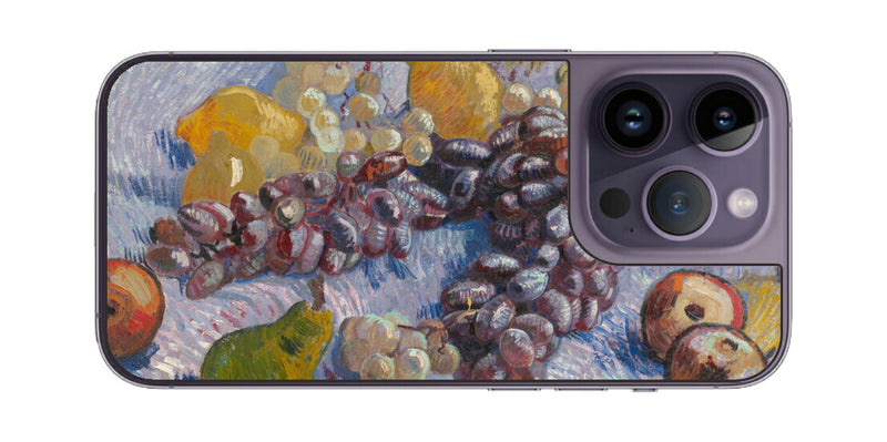 iPhone 14 pro用 背面 保護 フィルム 名画 プリント ゴッホ ぶどう、レモン、梨、りんご（ フィンセント ファン ゴッホ Vincent Willem van Gogh ）