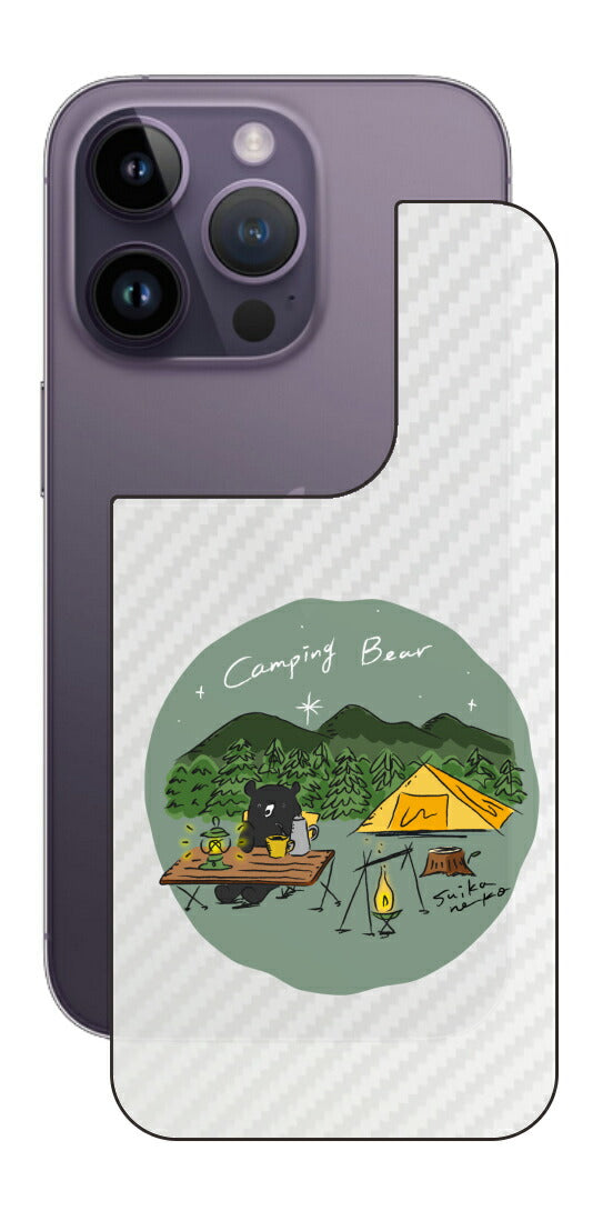 iPhone 14 Pro用 【コラボ プリント Design by すいかねこ 005 】 カーボン調 背面 保護 フィルム 日本製