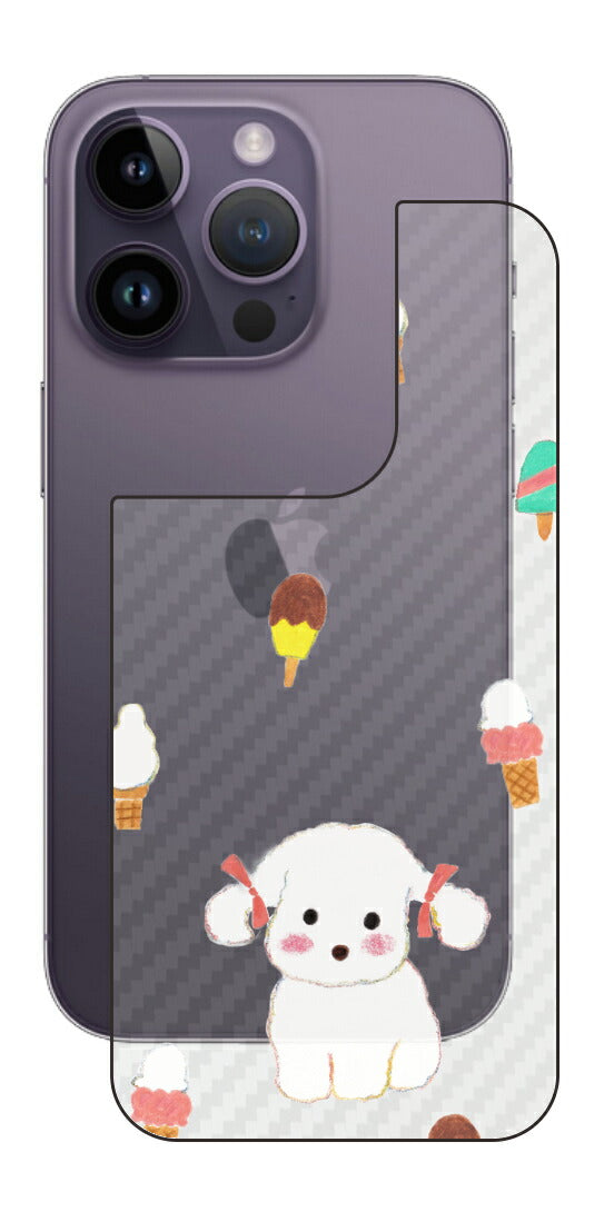 iPhone 14 Pro用 【コラボ プリント Design by よこお さとみ 002 】 カーボン調 背面 保護 フィルム 日本製