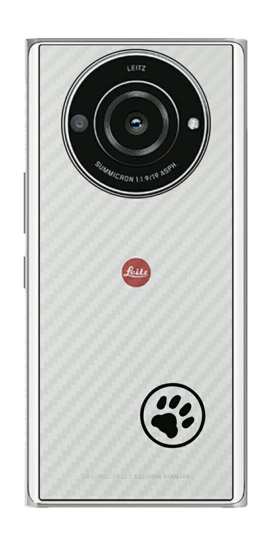 Leica Leitz Phone 2用 カーボン調 肉球 イラスト プリント 背面保護フィルム 日本製 [ワンポイント 丸 ブラック]