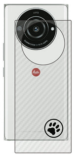 Leica Leitz Phone 2用 カーボン調 肉球 イラスト プリント 背面保護フィルム 日本製 [ワンポイント 丸 ブラック]