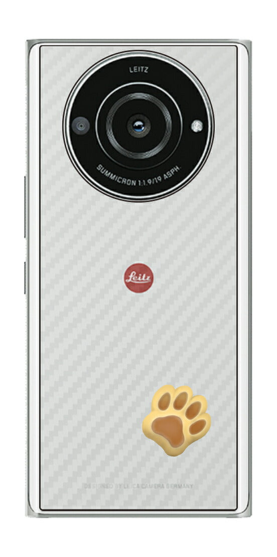 Leica Leitz Phone 2用 カーボン調 肉球 イラスト プリント 背面保護フィルム 日本製 [なんちゃって ぷくぷく イエロー/ブラウン]