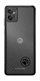 モトローラ moto g32用 カーボン調 肉球 イラスト プリント 背面保護フィルム 日本製 [ワンポイント 丸 ブラック]