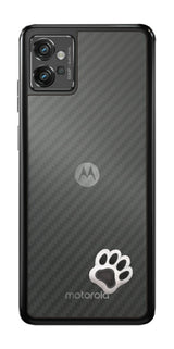 モトローラ moto g32用 カーボン調 肉球 イラスト プリント 背面保護フィルム 日本製 [なんちゃって ぷくぷく ホワイト/ブラック]