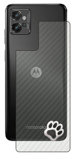 モトローラ moto g32用 カーボン調 肉球 イラスト プリント 背面保護フィルム 日本製 [なんちゃって ぷくぷく ホワイト/ブラック]