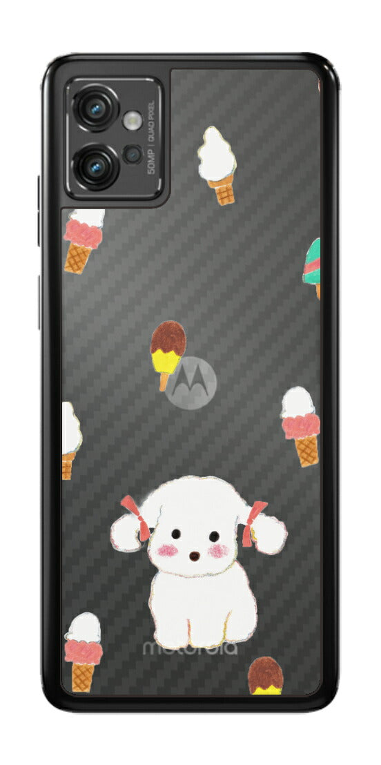 モトローラ moto g32用 【コラボ プリント Design by よこお さとみ 002】 カーボン調 背面 保護 フィルム 日本製