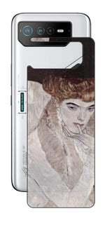 ASUS ROG Phone 6 / ROG Phone 6 Pro用 背面 保護 フィルム 名画プリント グスタフ クリムト 黒の羽根帽子